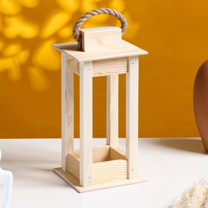 Кашпо для цветов «Фонарик», 24×11×11 см, деревянное, ручка - верёвка - Фото 1