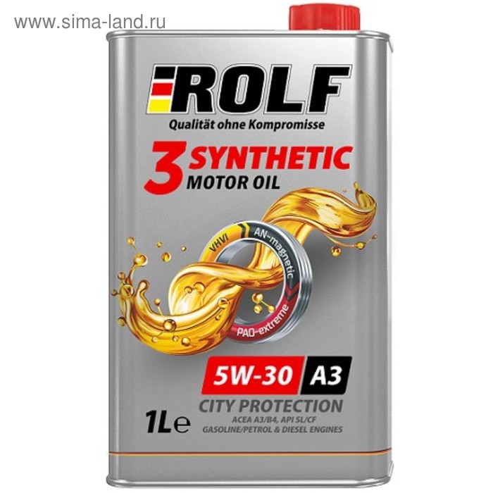 Масло моторное Rolf 5W30, 3-Synthetic, A3/B4, синтетическое, 1 л - Фото 1