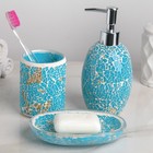 Набор аксессуаров для ванной комнаты «Зазеркалье», 3 предмета (дозатор 370 мл, мыльница, стакан), цвет голубо-золотой - Фото 2