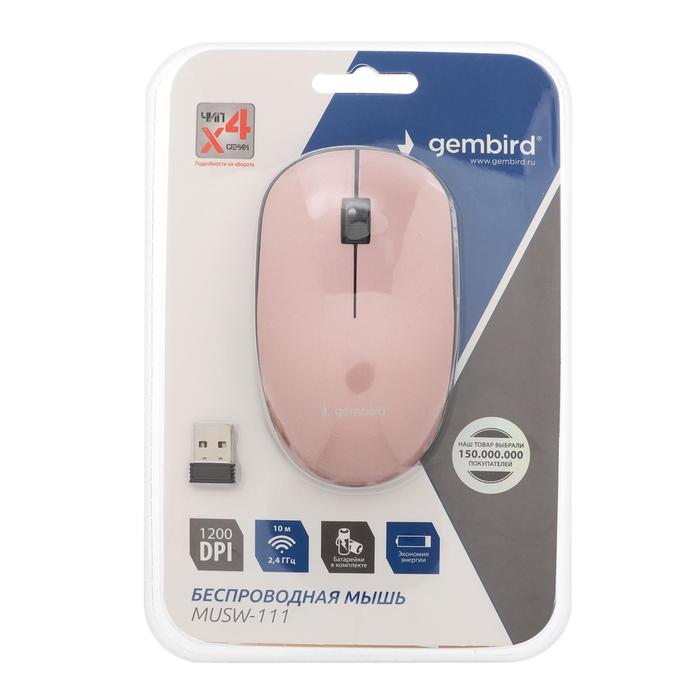 Мышь Gembird MUSW-111-RG, беспроводная,оптическая, 1200 dpi, 1xAA, USB, цвет розовое золото - фото 51296726