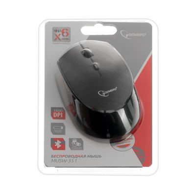 Мышь Gembird MUSW-351, беспроводная, оптическая, BT, встр. аккум., 4 кн., 1600 dpi, черная