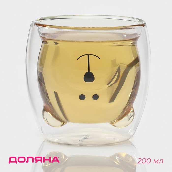 Стакан Доляна «Медведь», 200 мл, 9×9 см, с двойными стенками, стекло, прозрачный - Фото 1