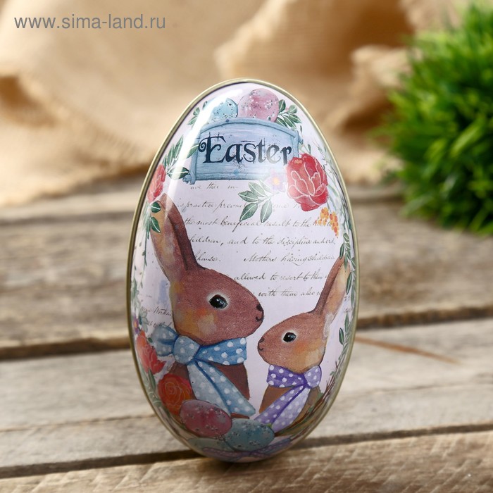 Шкатулка металл яйцо "Кролики" 11х6,5х7 см - Фото 1