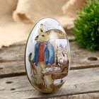 Шкатулка металл яйцо "Заяц с корзиной крашенных яиц" 11х6,5х7 см - Фото 1