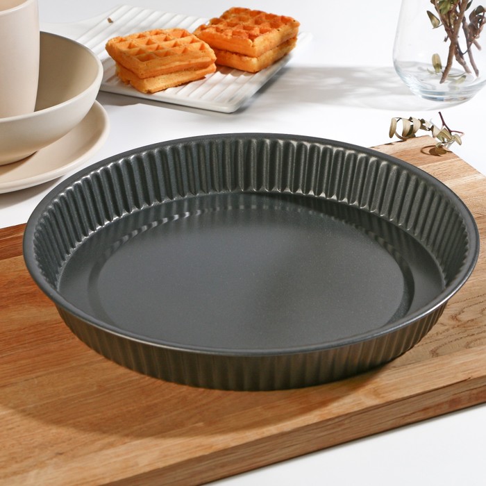Форма для выпечки Доляна «Ренард. Рифлёный круг», d=28 см, антипригарное покрытие, цвет чёрный - Фото 1