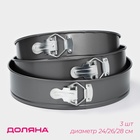 Набор форм для выпечки Доляна «Элин. Круг», 3 предмета: d=24/26/28 см, съёмное дно, антипригарное покрытие, чёрный - Фото 1