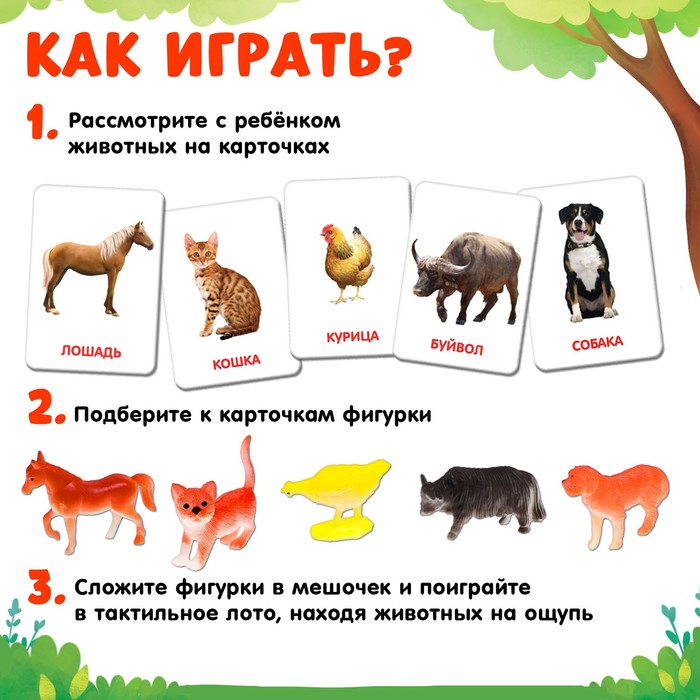 Развивающий набор фигурок для детей «Домашние животные» с карточками, по методике Домана - фото 1905614344