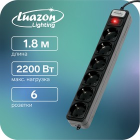 Сетевой фильтр Luazon Lighting, 6 розеток, 1.8 м, 2200 Вт, 3 х 0.75 мм2, 10 А, 220 В, черный