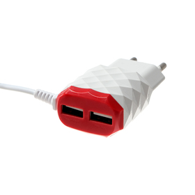 Сетевое зарядное устройство LuazON LCC-25, 2 USB, 1 А, кабель microUSB, красно-белое Ош