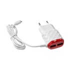 Сетевое зарядное устройство Luazon LCC-25, 2 USB, 1 А, кабель microUSB, красно-белое 4310392 - фото 16938869