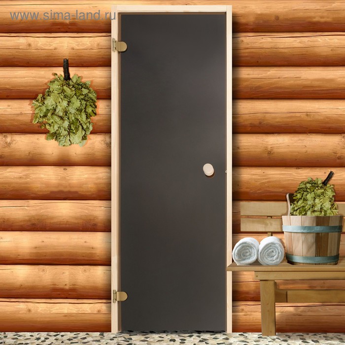 Дверь для бани «Бронза матовая», размер коробки 190 × 70 см, 6 мм, 2 петли, круглая ручка - Фото 1