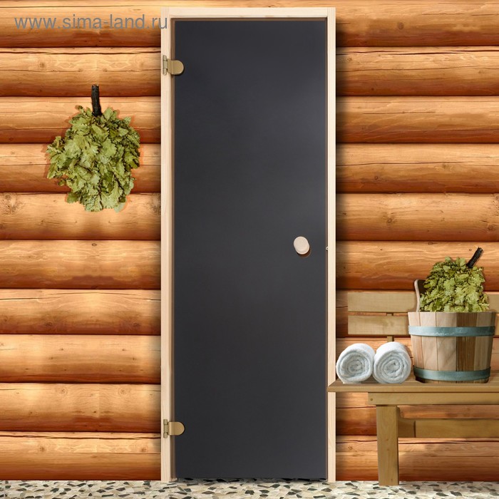 Дверь для бани и сауны «Бронза», размер коробки 190 × 70 см, 6 мм, 2 петли, круглая ручка - Фото 1