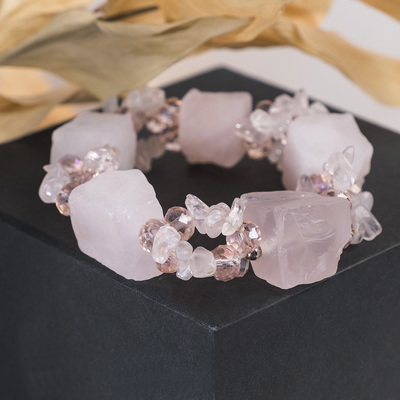 Браслет ручная работа «Кварц розовый» галтовка необработанная, d=5,5 см