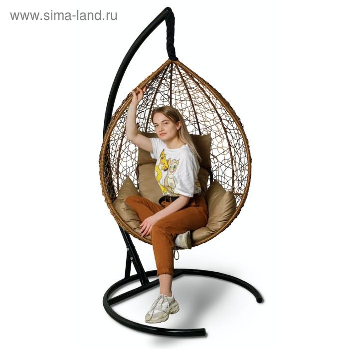 Подвесное кресло SEVILLA горячий шоколад, бежевая подушка, стойка - Фото 1