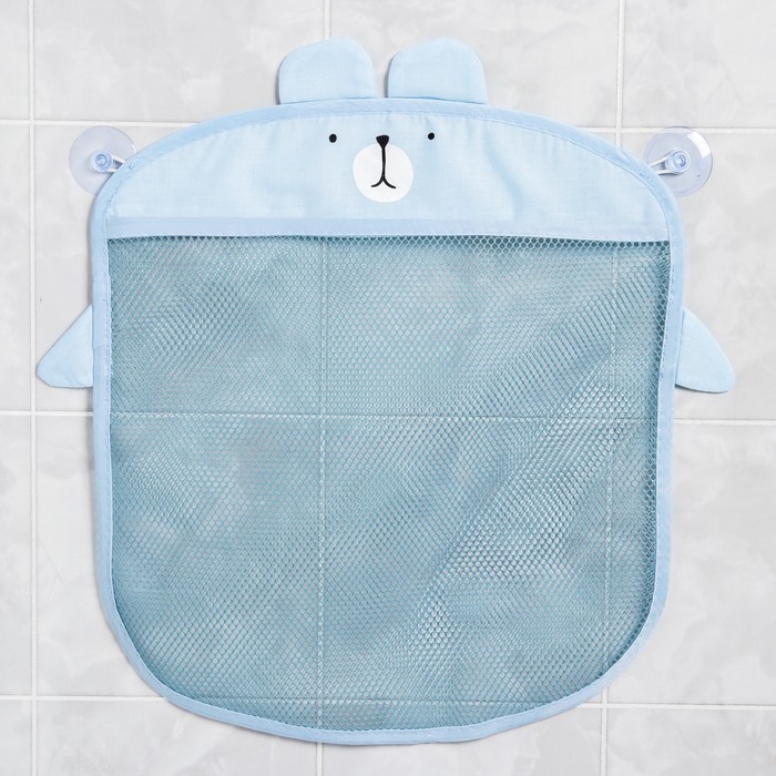 Сетка для хранения игрушек в ванной на присосках «Мишка», цвет голубой - фото 1884989550