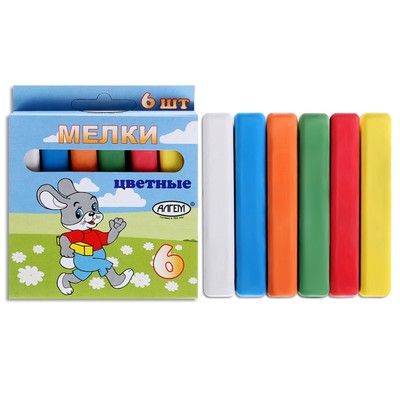 Мелки цветные «АЛГЕМ», в наборе 6 штук, квадратные