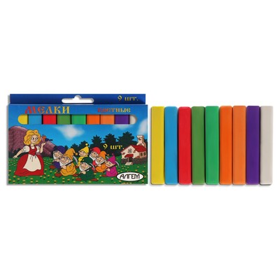 Мелки цветные «АЛГЕМ», в наборе 9 штук, квадратные