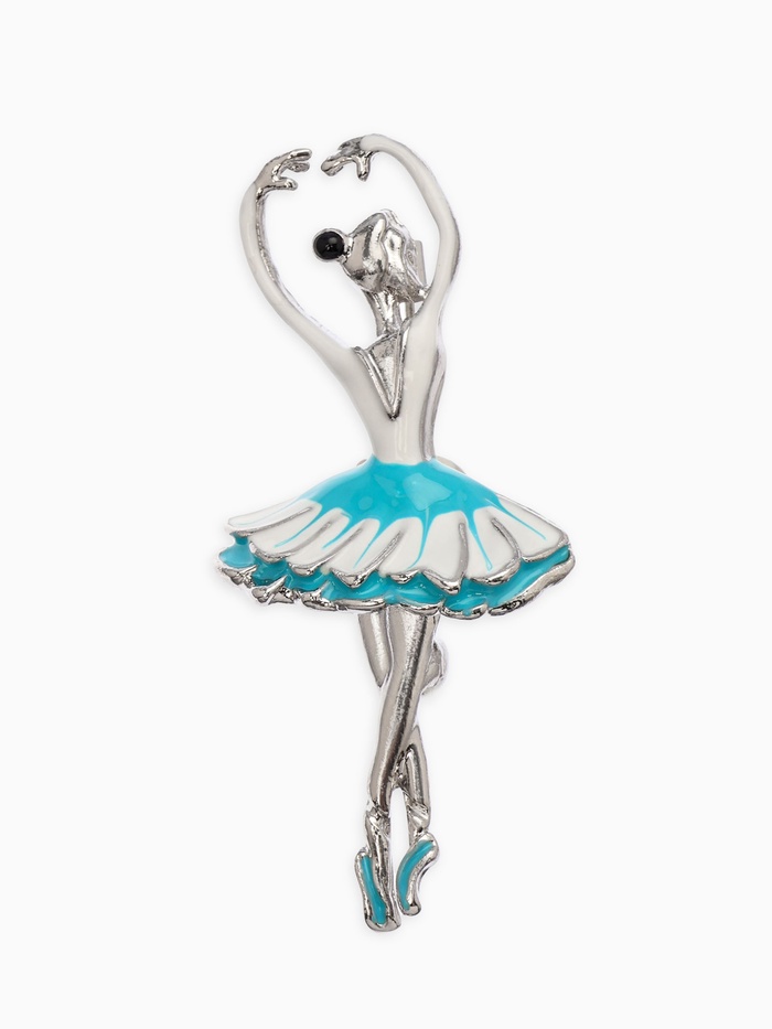 Брошь «Балерина», цвет бело-голубой в серебре - Фото 1