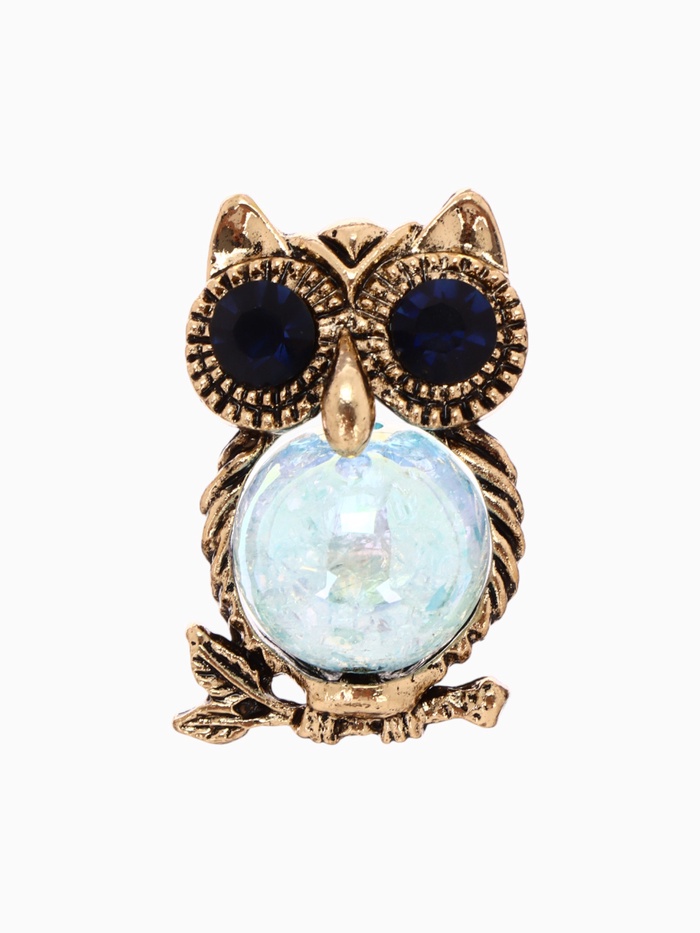 Брошь «Сова» шарик, цвет сине-голубой в чернёном золоте - Фото 1