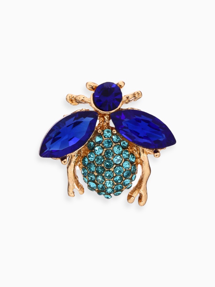 Брошь «Муха», синяя в золоте - Фото 1