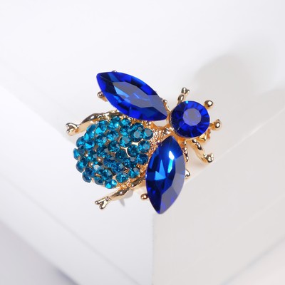 Брошь «Муха», синяя в золоте