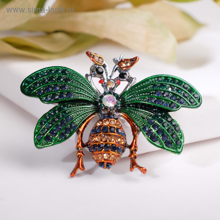 Брошь «Муха» крупная, цветная в чернёном серебре - Фото 1