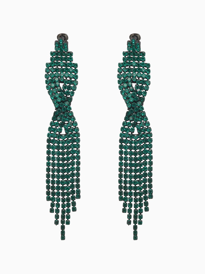 Серьги висячие со стразами «Маскарад» икс, зелёные, 9 см