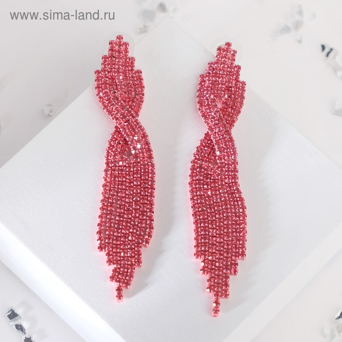 Серьги висячие со стразами «Маскарад» икс, цвет розовый - Фото 1