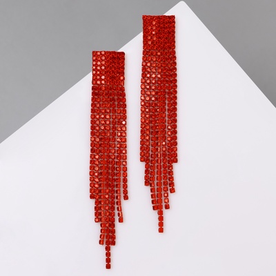Серьги висячие со стразами «Маскарад» ступенька, цвет красный, 9.7 см