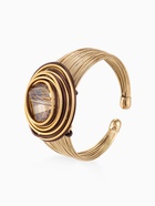 Браслет со стразами «Валькирия» камень в металле, жёлтый в чернёном золоте, безразмерное, d=6.5 см - Фото 1