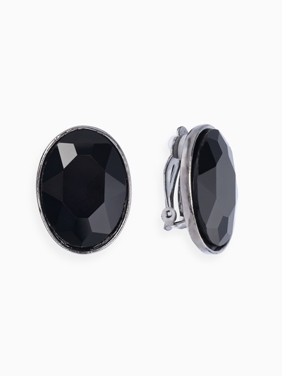 Серьги клипсы для ушей QF «Овал», цвет серебро, чёрный