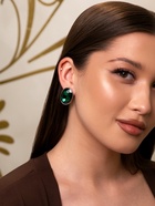 Серьги клипсы для ушей QF «Овал», цвет серебро, зелёный - Фото 2