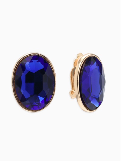 Серьги клипсы для ушей QF «Овал», цвет золото, синий