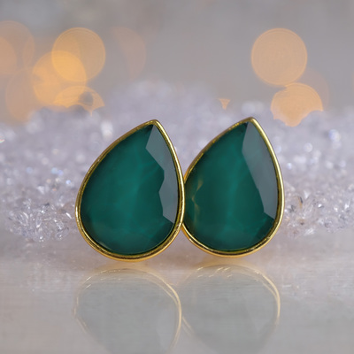 Клипсы «Вечеринка» капли, цвет изумрудный в золоте