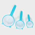 Сито с ручкой, набор 3 шт., пластик, d=6.5/8/12 см, бирюзовое - Фото 2