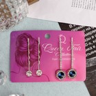 Невидимка для волос "Кварта" 5 см, 6 см (набор 4 шт) синяя страза, серебро - Фото 2