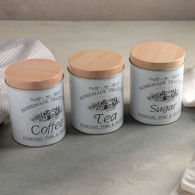 Набор банок для сыпучих продуктов Sugar.Coffee.Tea, 10,5×14 см, 3 шт, цвет белый