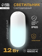 Светильник светодиодный герметичный, 12 Вт, 1100 лм, IP65, 6500К, 220 В, овал, белый - Фото 1