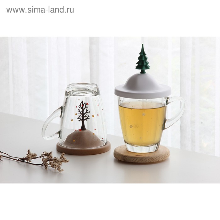 Чашка с крышкой Winter, 250 мл, белая с зелёным - Фото 1