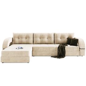 Угловой диван «Элита 3», угол левый, пантограф, велюр, цвет селфи 01, подушки селфи 03