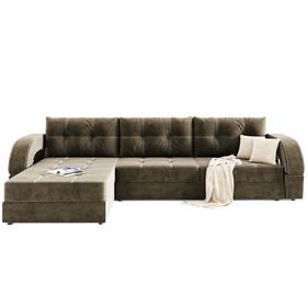 Угловой диван «Элита 3», угол левый, пантограф, велюр, цвет селфи 03, подушки селфи 01