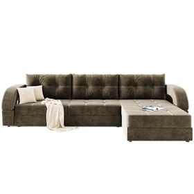 Угловой диван «Элита 3», угол правый, пантограф, велюр, цвет селфи 03, подушки селфи 01