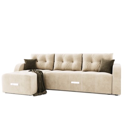 Угловой диван «Нью-Йорк 3», угол левый, пантограф, велюр, цвет селфи 01, подушки селфи 03