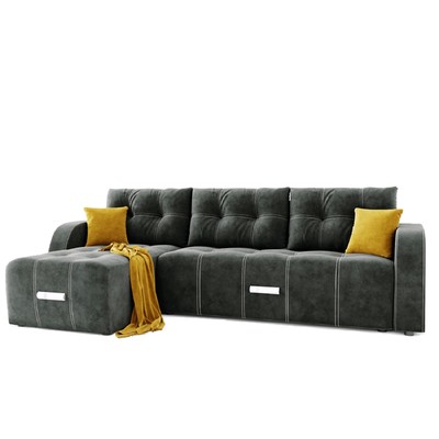 Угловой диван «Нью-Йорк 3», угол левый, пантограф, велюр, цвет селфи 07, подушки селфи 08