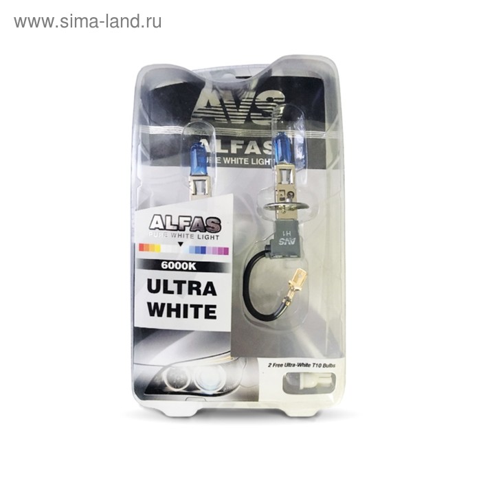 Лампа автомобильная AVS ALFAS Pure-White 6000К, H3, 12 В, 85 Вт, + T10, набор 2 шт - Фото 1