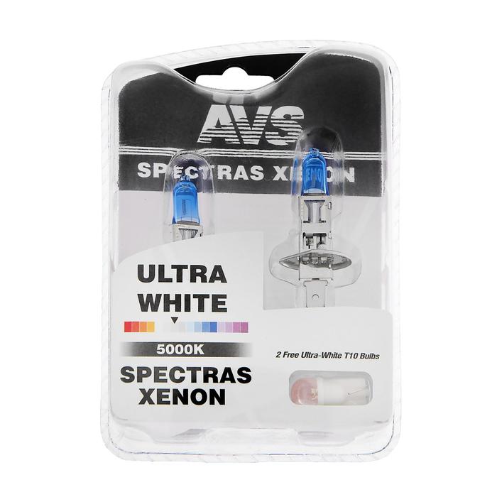 Лампа автомобильная AVS SPECTRAS Xenon 5000K, H1, 12 В, 75 Вт, + T10, набор 2 шт. - Фото 1
