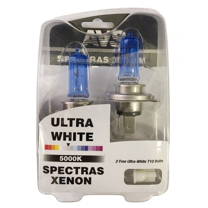 Лампа автомобильная AVS SPECTRAS Xenon 5000K, H4, 12 В, 65/75 Вт, + T10, набор 2 шт