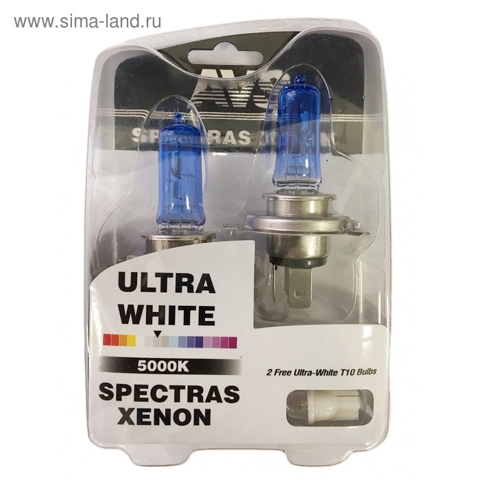 Лампа автомобильная AVS SPECTRAS Xenon 5000K, H4, 12 В, 65/75 Вт, + T10, набор 2 шт - Фото 1