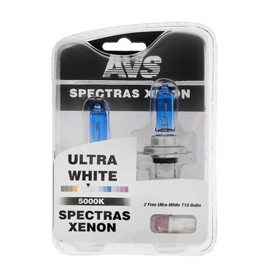 Лампа автомобильная AVS SPECTRAS Xenon 5000K, H7, 12 В, 75 Вт, + T10, набор 2 шт.