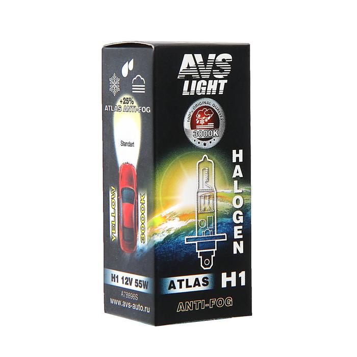 Лампа автомобильная AVS ATLAS ANTI-FOG / BOX желтый H1.12V.55W - Фото 1